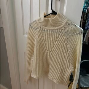 Altar'd State Cream Cowl Neck Sweater with Geometric Knit